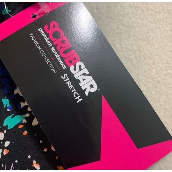 ScrubStar Time for Texture Black Purple Green Scrub Top NEW WITH TAG Size Small - Picture 3 of 8